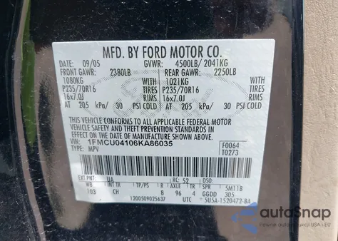 2006 Ford Escape Limited из США, поврежденный, VIN 1FMCU04106KA86035